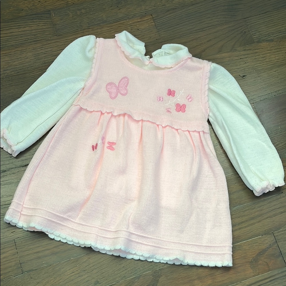 Vintage Carriage Boutiques pink knitted butterfly long sleeve dress 18 months